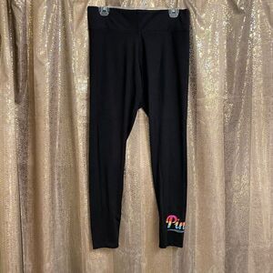 PINK Victoria’s Secret black ultimate leggings, rainbow color block logo, L